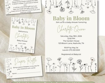 Baby in Bloom Shower Set | Welcome Sign, Diaper Raffle (Canva Editable, Instant Download)