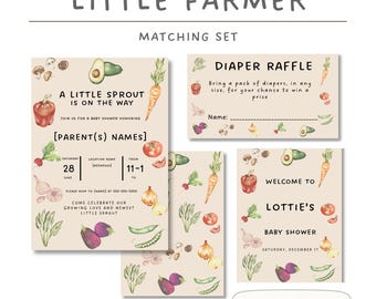 Little Sprout Baby Shower Invitation Set | Garden Theme, Watercolor Vegetables (Digital Download)