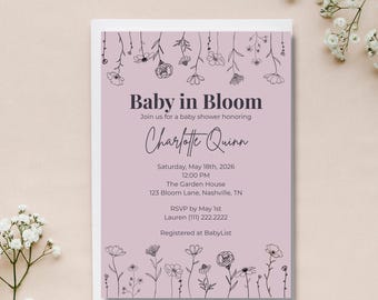 Baby in Bloom Baby Shower Invitation | Gender Neutral Canvas Template (Instant Download)