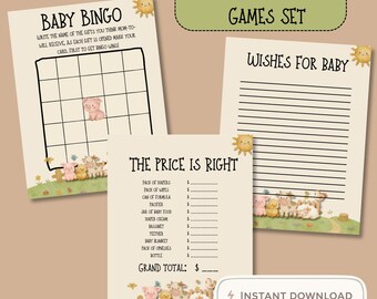 Baby Shower Games Bundle | Little Farmer Theme, Neutral Colors (Instant Download)