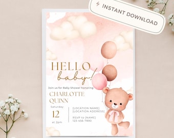 Teddy Bear Baby Shower Invitation | Canva Template (Instant Download)