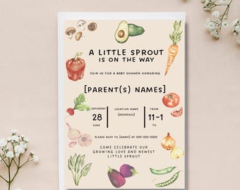 Little Sprout Baby Shower Invitation | Neutral Canva Template (Digital Download)