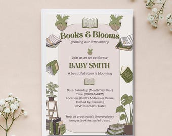 Books & Blooms Baby Shower Invitation • Editable Little Library Template (Digital Download)