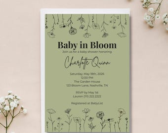 Baby in Bloom Baby Shower Invitation | Gender Neutral Canvas Template (Instant Download)