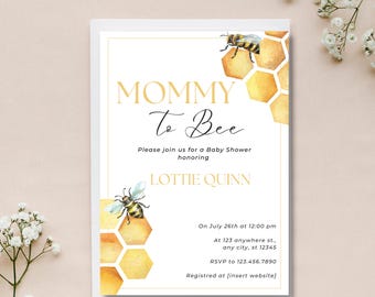Mommy to Bee Baby Shower Invitation, Watercolor Honeycomb, Bee Illustration (Digital Download)