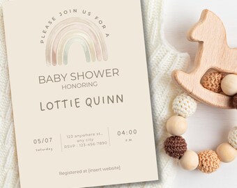 Rainbow Baby Shower Invitation | Watercolor Rainbow, Gender-Neutral (Digital Download)