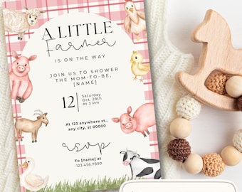 Little Farmer Baby Shower Invitation | Gender Neutral Canva Template (Instant Download)