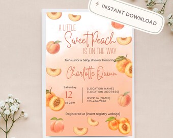 Sweet Peach Baby Shower Invitation | Watercolor, Blush Pink (Digital Download