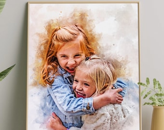 Custom Portrait From Photo, Watercolor Portrait Art, Portrait From Picture, Custom Watercolor Gift, Gift From Family, Gift From Kids