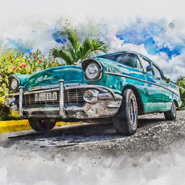 Unique Photo for Car Lovers, Classic Car Painting From Photo, Personalized Gift for Car Enthusiast, Customized Gifts For Him
