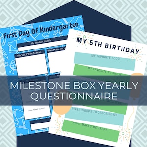 Milestone Box Questionnaires imprimables l Questionnaire du premier jour d’école l Questionnaire d’anniversaire
