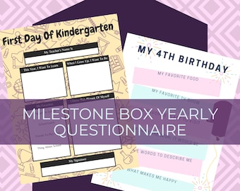 Milestone Box Printable Questionnaires Pink Version l  First Day of School Questionnaires  l  Birthday Questionnaires