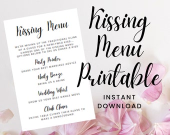 Kissing Menu Printable  l  Wedding Reception Kissing Menu  l  Newlywed Toasts