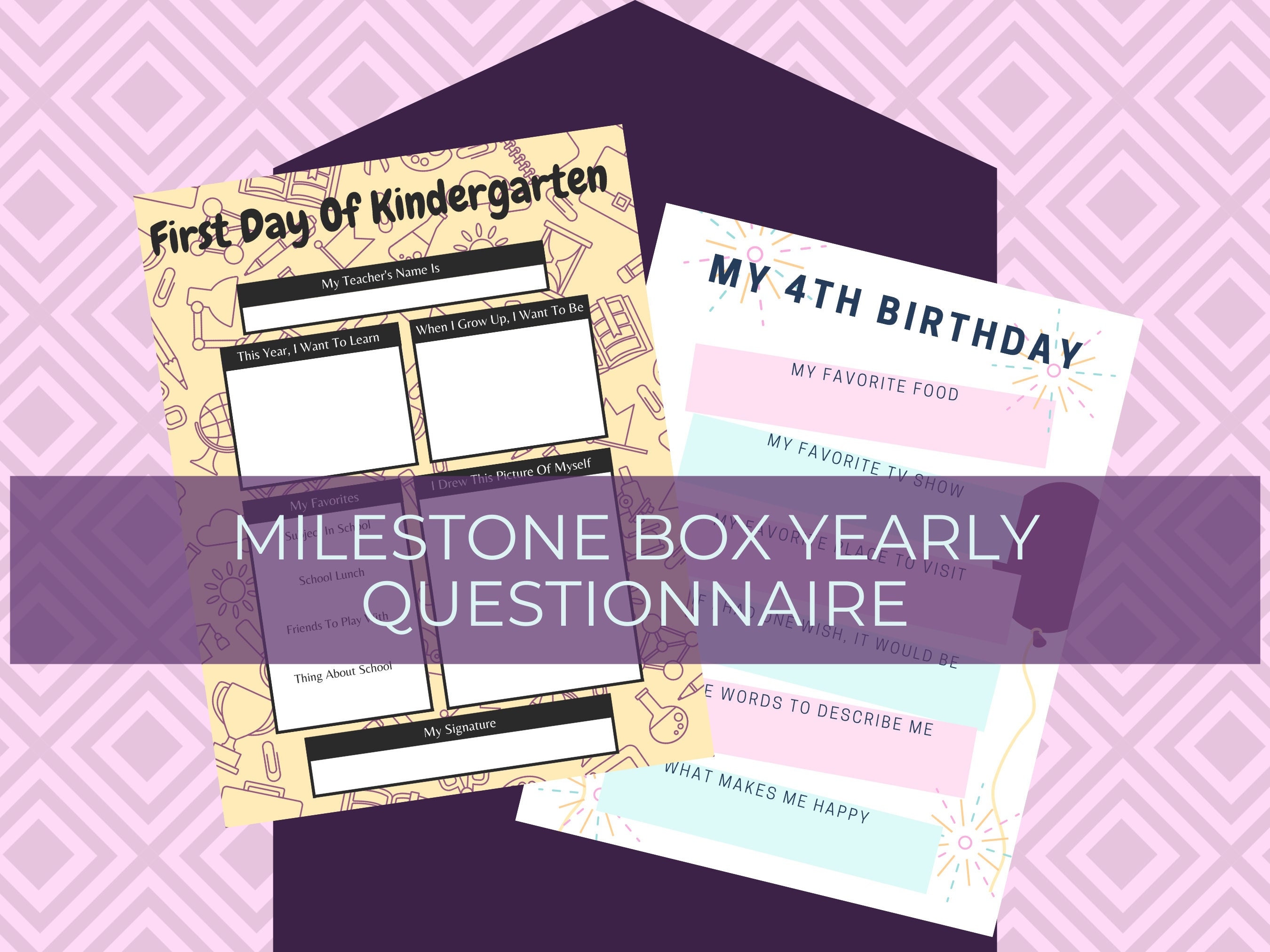 Milestone Box Printable Questionnaires Pink Version L First Day of ...