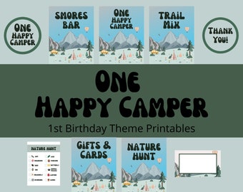 One Happy Camper 1st Birthday Theme Printable Bundle  l  First Birthday Theme  l  Camping Birthday Theme