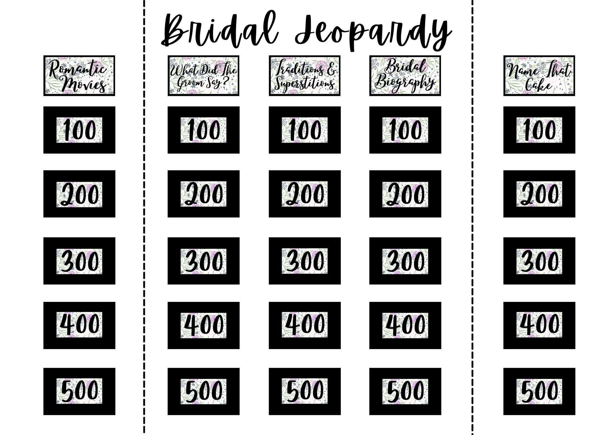 Bridal Jeopardy Template