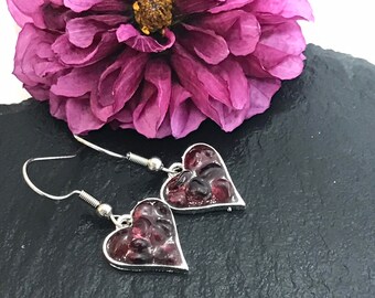 Heart Garnet Dangle Earrings: January Birthstone Jewelry