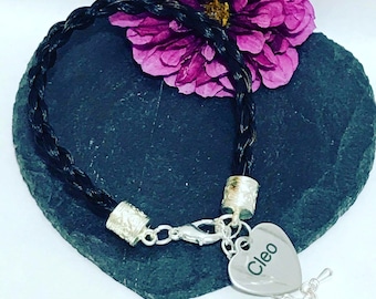 Braided Horse Hair Bracelet: Engraved Name, Silver Plated Keepsake Equestrian gift