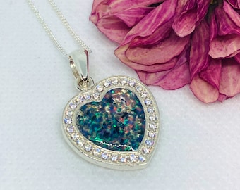 Sterling Silver Heart Ashes Necklace: Pet/Human Memorial Keepsake