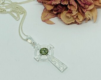 Sterling Silver Celtic Cross Memorial Necklace: Hair/Pet Fur/Ash Keepsake