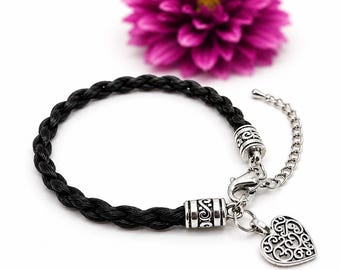 Braided Horse Hair Bracelet: Engraved Personalised Horsehair Keepsake Jewellery Made with your hair