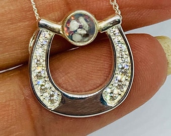 Sterling Silver Horseshoe Ash/Hair/Fur Necklace: Horsehair Keepsake Pendant Horse shoe