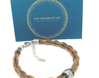 Horsehair Braided Bracelet, Engraved name Bead,  Personalized Horse hair Memorial Keepsake