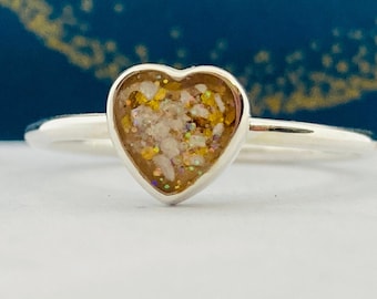 Stacking Heart Sterling Silver Ring: Memorial Keepsake, Pet Loss Gift, ashes, fur, hair