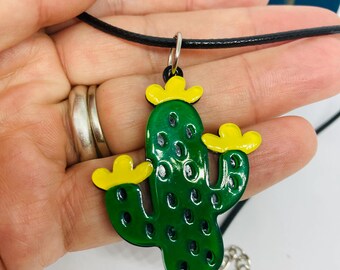Green Yellow Cactus Necklace, Plant Jewelry, Cactus Lover Gift