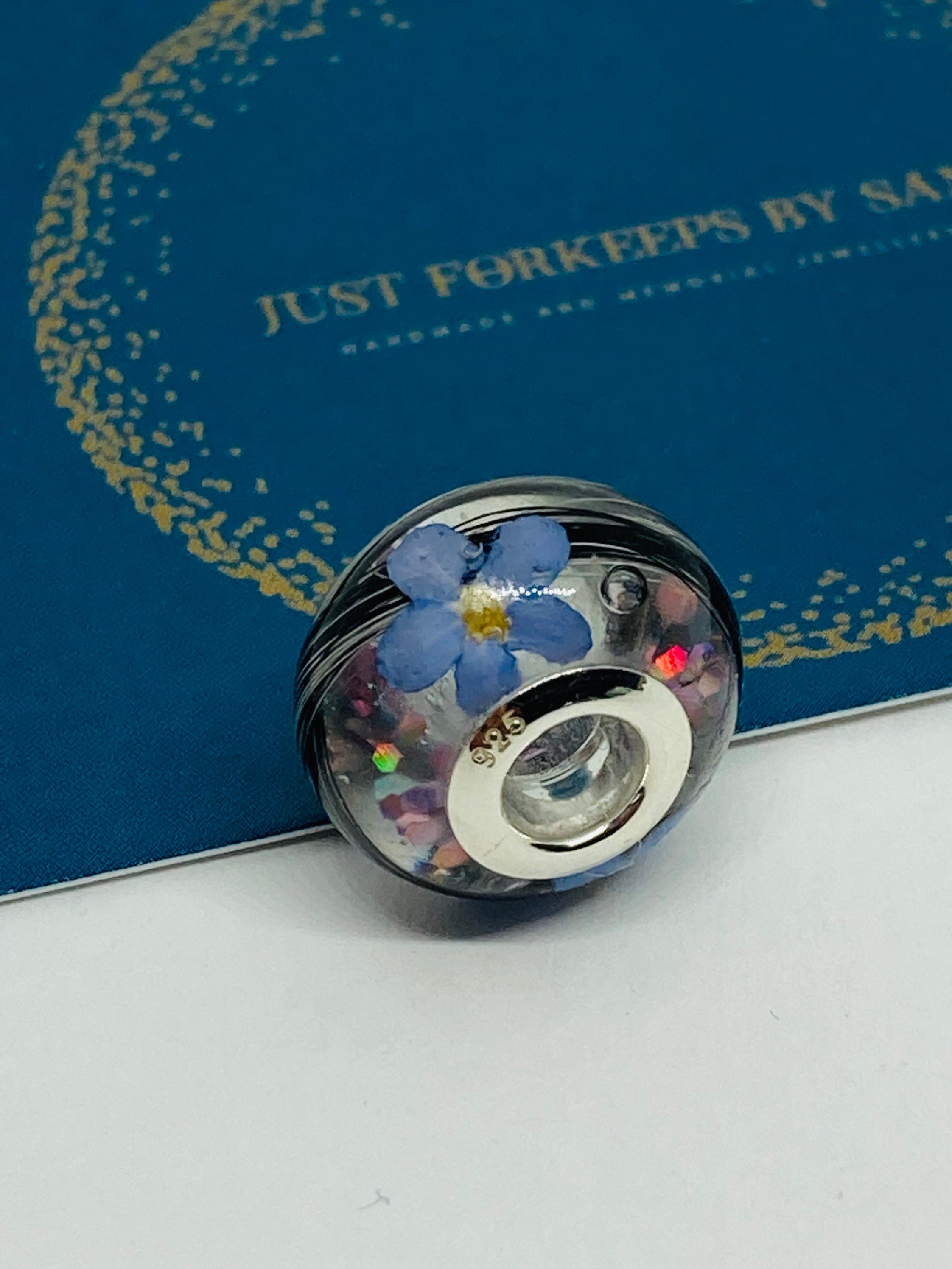 Forget me not Memorial Bead, Horsehair Bead, Pet Fur Bead, Ashes Bead, Horsehair Keepsake, Dog Fur Bead, European 5mm bead