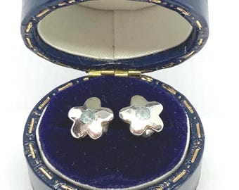 Aquamarine Flower Studs: Fine Silver Petal Earrings