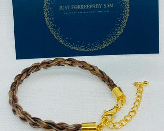 Braided Gold Coloured horse hair Bracelet Engraved charm Horsehair Memorial Keepsake