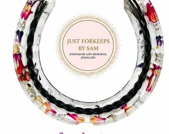 Resin Horse Shoe, Keepsake Horseshoe, Horse Hair Horseshoe, Floral Horseshoe, Braided Horseshoe, Horse jewellery, Equestrian Gift
