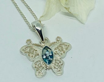 Sterling Silver Butterfly Memorial Necklace: Keepsake Ash or Hair Pendant