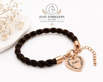 Rose Gold Horse Hair Bracelet | Personalised Engraved both sides Memorial Keepsake