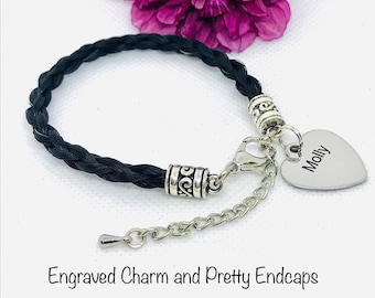 Horsehair Bracelet, Engraved Name Horse Memorial, Braided Bracelet, Horsehair Keepsake, Memorial Jewellery, Horsehair Jewellery