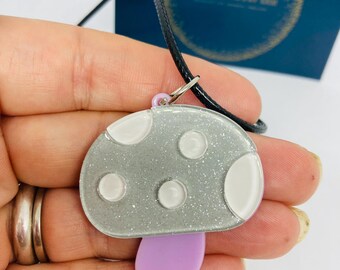 Purple Grey Toadstool Necklace, Fungi Plant Jewellery, Mushroom Pendant Gift Ready