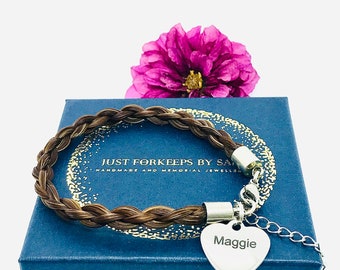 Braided Horsehair Bracelet: Engraved Name, Horse Memorial Bespoke Keepsake