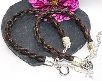 Braided Horsehair Bracelet, Engraved Silver Plated Ends, Equestrian Keepsake
