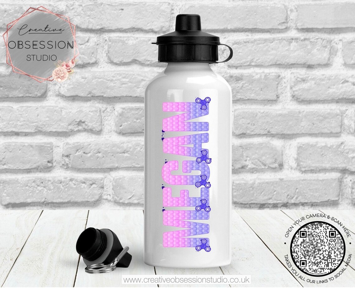 Pop It Fidget Toy Water Bottle Personalised Pink Etsy UK