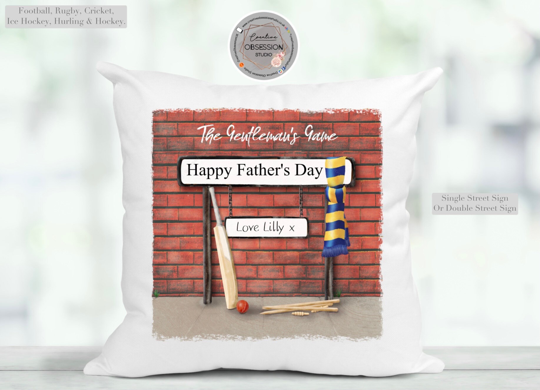 Personalised Cricket Cushion Fathers Day Street Etsy
