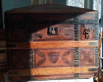 Civil War era Leather tooled Steamer trunk