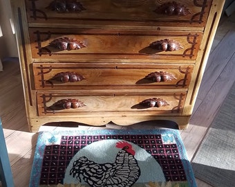 Antique Country Pine Dresser with carved fruit wooden  handles