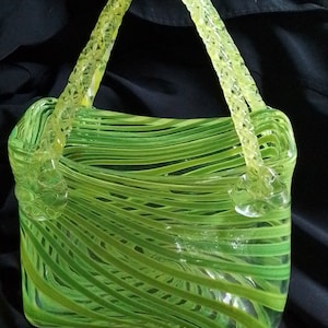 Murano style Blown glass Basket Vase purse shape
