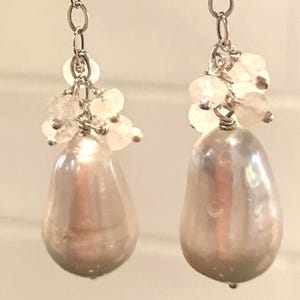 Baroque Pearl and Moonstone Sterling Silver Earrings