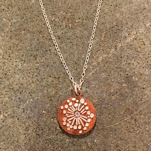 Wooden Pendant with Silver Design Sterling Silver Necklace