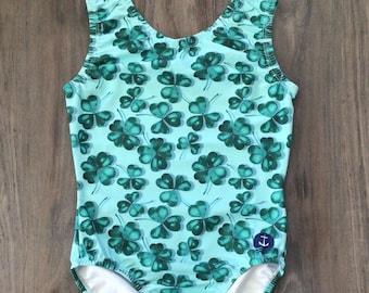 New Custom Anchor St. Patrick’s Day Luck of the Irish Shamrock Teal Mint Emerald Green Leotard Gymnastics Kids Child Girls Teen Adult