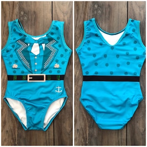 New Custom Anchor Lucky Leprechaun St. Patrick’s Day Green Bling Leotard Gymnastics Kids Child Girls Teen Adult