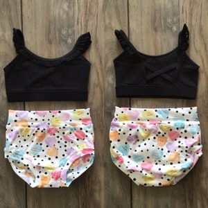 NWT Anchor Black Phoenix Ruffle Top & Custom Valentine’s Day Candy Hearts Briefs Dance DanceWear Convention Wear Briefs Child Kid Girls Teen
