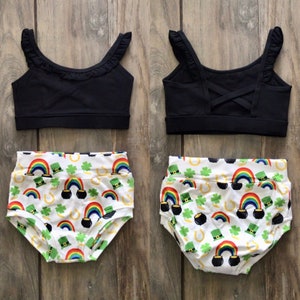 NWT Anchor svart Phoenix volangtopp och specialdesignade irländska trosor för St. Patrick's Day, danskläder, kongresskläder, barn, barn, flickor, tonåring